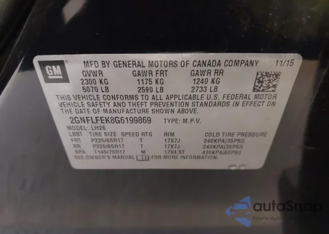 2016 Chevrolet Equinox Lt z USA, uszkodzony, nr VIN 2GNFLFEK8G6199869